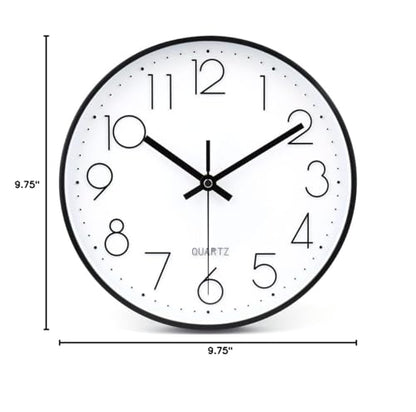 10 Inch Black Wall Clock Battery Operated Silent & Non-Ticking Wall Clock Classic Clock for Home, Office, Bedroom, School - color: Black, size: 10 Inch