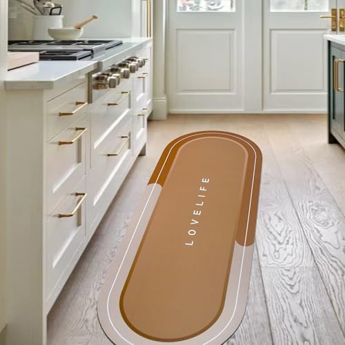 Rubber Bath mats Quick-Drying Non-Slip Bathroom mat Super Absorbent Bath mat Instant Dry Bath mat, Bathroom Rug in Front of The Kitchen Sink, Shower Room, Bathtub, Oval(Brown+17x47in) - color: Brown, size: 17x47in