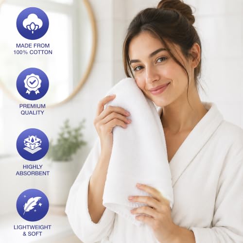 Soft Classic Towel Set - Ultra-Absorbent, Quick-Drying & Durable 6-Piece Towels - Ringspun Cotton Loops for Plush Comfort - Lightweight & Long-Lasting Bathroom Essentials - (White, Hand Towel) - style: Hand Towel