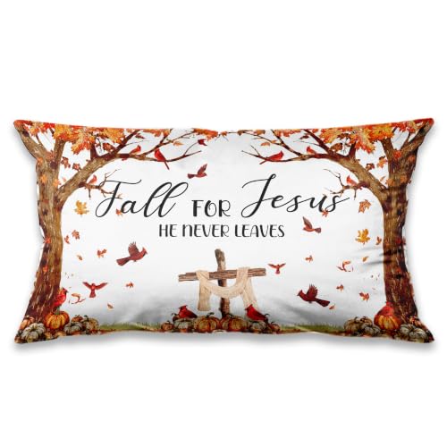 Fall Christian Jesus Pillow Cover 20x12, Religious Autumn Decor | Christian Jesus Throw Pillow Cover with Pumpkin and Leaf Design for Fall Home Decor, Bedroom Living Room Faith Gifts - color: 25color