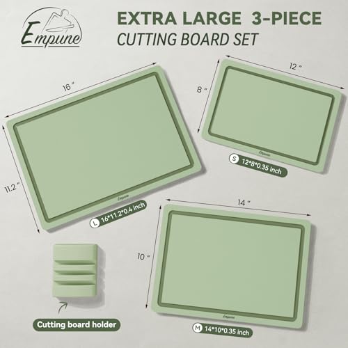 Empune 3-Piece Plastic Cutting Boards for Kitchen - Thick & Non-Slip Chopping Board Set with Juice Grooves, Dishwasher Safe, BPA Free, Includes Large & Small Sizes, Green - color: Green