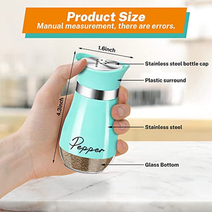 Salt and Pepper Shakers - 2-Piece 4 oz Cyan-Blue Glass Set with Steel Lids | Refillable Glass Shakers with Stainless Steel Lids for Cooking, Dining, RV Trips, Camping and BBQs; 4 oz Capacity Each. - color: Cyan-Blue