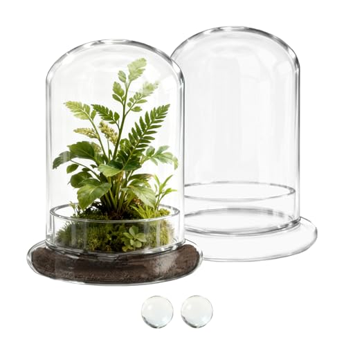 2 Pcs 5.9 x 8.46 Inch Glass Terrarium with Airhole and Base Clear Glass Dome Planter Display Container Plants Not Included for Office Desk, Balcony, Coffee Table