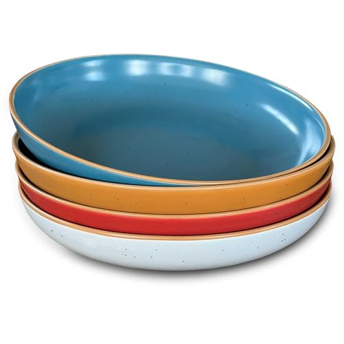 Mora Ceramic Artisan Matte Large Pasta Bowls 30oz, Set of 4 - Serving, Salad, Dinner, etc Kitchen Plate/Wide Bowl - Microwave, Oven, Dishwasher Safe - Modern Porcelain Stoneware Dishes, Marina Colors - color: Marina Colors