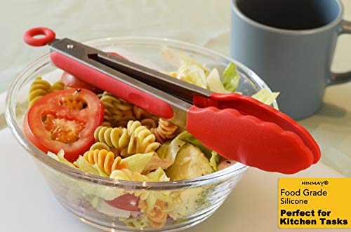 HINMAY Silicone Cooking Tongs 9-Inch Serving Tongs, Set of 3 (Red) - color: Red