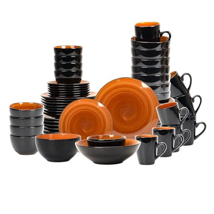 Stoneware Sonoma 56pc Dinnerware Set, Black + Speckled Spin Wash Spice - color: Spice