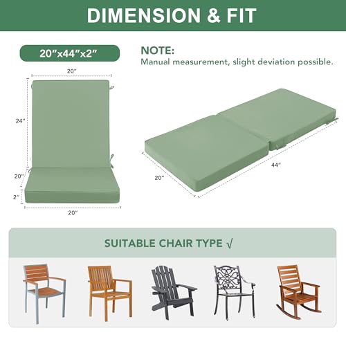 Summsun Patio Dining Chair Cushions 4-Pack, 20 x 20 Inch, Sage Green | High Back, High-Resilience Foam, Non-Slip Bottom, Water Resistant, Removable Cover, Tie Straps, Fit for Adirondack, Rocker - color: Sage Green