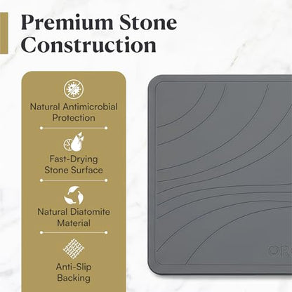 Stone Bath Mat – Diatomaceous Earth, Quick Dry & Super Absorbent, Non-Slip Base, Modern Minimalist Bathroom Mat, Luxury Shower Floor Mat for Bathroom (24x16”)