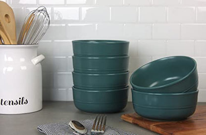Double Line 6.25"/24 oz Cereal Bowl, Set of 6, Emerald Green - color: Emerald Green, size: Cereal Bowl