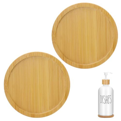 2Pcs Round Bamboo Soap Dispenser Tray, Bathroom Countertop Organizer (2)