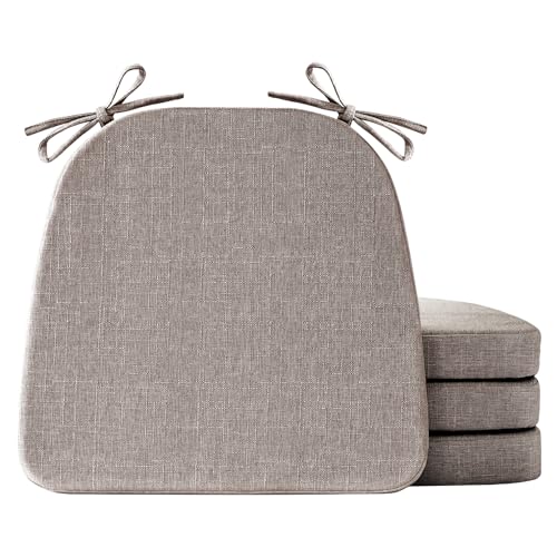 IASEAHK Chair Cushions for Dining Chairs Set of 4, Non Slip Kitchen Chair Pads, 17" x 16" x 2", Indoor Dining Chair Cushions with Ties, D-Shaped Seat Cushions for Kitchen Chairs, Light Brown - color: Light Brown, size: 4 Pack