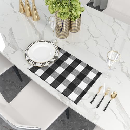 Black & White 2 Side Cotton Buffalo Check Placemats Set of 4 Heat Resistant Dining Table Place Mats for Kitchen Table, 12 x 18 inches - color: Plaids Black & White, size: Rectangular Placemats 12" x 18"