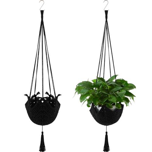 Shappy 2 Pack Boho Macrame Plant Hanger, Large Hanging Planter Plant Holder Pot Hanger Hanging Basket Wall Planters, Plants Lover Gift for Indoor Garden (Classic,Black) - color: Black, size: Style A
