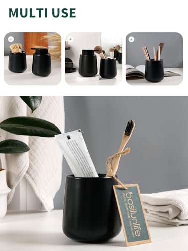 Bosilunlife Soap and Toothbrush Holder Set - Ceramic Bathroom Accessories Set Black Foaming Hand Soap Dispenser Set Bathroom Counter Toothbrush Holder and Soap Dispenser Set - color: Black-rounded Base Foam