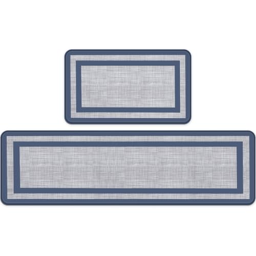 Mattitude Kitchen Mats Set of 2,Cushioned Anti-Fatigue Non-Skid Rug Sets | Ergonomic Comfort PVC Kitchen Mats for Floor,Standing Mat for Kitchen,Floor,Office,Sink,Laundry, Blue Frame - color: Blue Frame, size: 17.3" x 59 "+ 17.3" x 29 "--0.40 inches