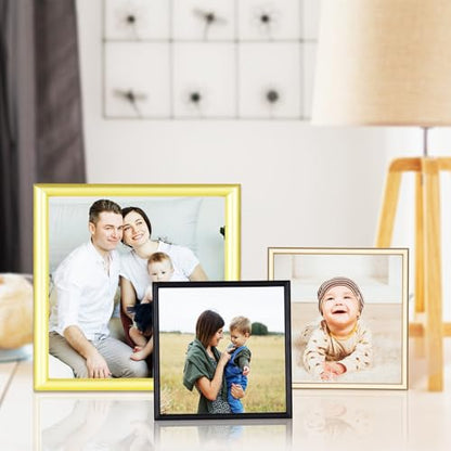 3x3 Picture Frame 2-Pack Gold Thin Metal HD Glass Wall/Table | Modern Simple Thin Aluminum Metal, Soft Velvet Backing, HD Real Glass, Photo Frame Tabletop and Wall Display - color: Gold-Bronze, size: 3x3