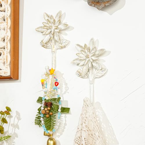 Sungmor 2 Pack Cast Iron Coat Hooks - Flower Shaped& Antique White | Heavy Duty Wall Hook for Coats,Hats,Keys - Hanger for Entryway,Bathroom and Bedroom - color: Antique White