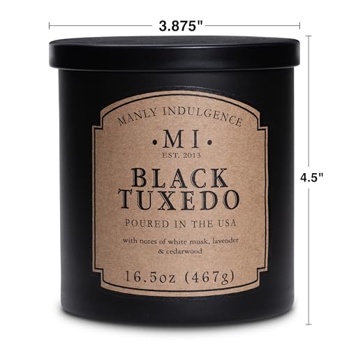 Manly Indulgence Black Tuxedo Jar Candle 16.5 oz - White Musk, Lavender, Cedarwood, Jasmine & Earthy Orris - Up to 60 Hour Burn - Soy Blend Wax, USA Poured - size: 16.5 oz - 1 Wick