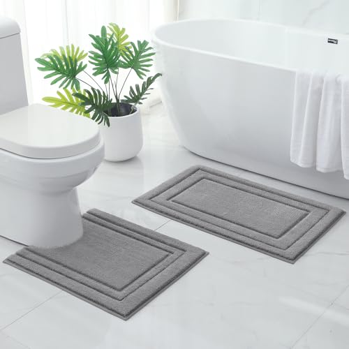 HOMEIDEAS Bathroom Rugs Sets 2 Piece, Super Soft and Absorbent Non Slip Microfiber U-Shaped Toilet Bath Mat Set (20"x32"+U20 x24, Grey) - color: Loop- Grey, size: 1'8" x 2'8" (20"x32"+U Shape 20"x24")