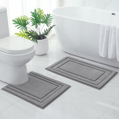 HOMEIDEAS Bathroom Rugs Sets 2 Piece, Super Soft and Absorbent Non Slip Microfiber U-Shaped Toilet Bath Mat Set (20"x32"+U20 x24, Grey) - color: Loop- Grey, size: 1'8" x 2'8" (20"x32"+U Shape 20"x24")