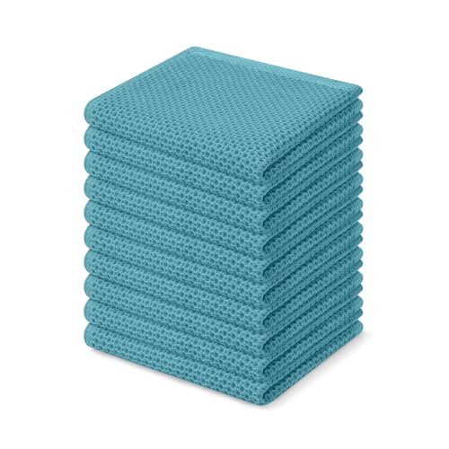 Homaxy 100% Cotton Waffle Weave Kitchen Dish Cloths 10-Pack, Lake Blue | 12 x 12 Inches, Ultra Soft Absorbent Dish Towels, Quick Drying Dish Rags with Hanging Loop - color: Lake Blue, size: 12 x 12 - 10 Pack