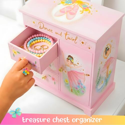 Giggle & Honey® Ballerina Musical Jewelry Box for Girls | Ballerina Toys for Girls Age 4-6 Kids Jewelry Box with Drawers, Toddler Jewelry Box for Little Girls - style: Twirling Ballerina