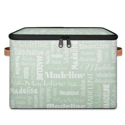 Custom Name Storage Basket, Personalized Keepsake Box, Light Green | Foldable Fabric Gradient Large Memory Bin with Handle Lid Lightweight Waterproof Dustproof, 14"L x 10.2"W x 10.4"H - color: Option 14