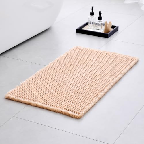 Waffle Bath Mat Non Slip Washable, Super Absorbent Quick Dry Boho Bathroom Rugs with Tassels, High Density Non Slip Backing, Luxury Carpet for Tub&Shower 24x16, Beige - color: Beige, size: 24" X 16" (Small Bathroom Rug)