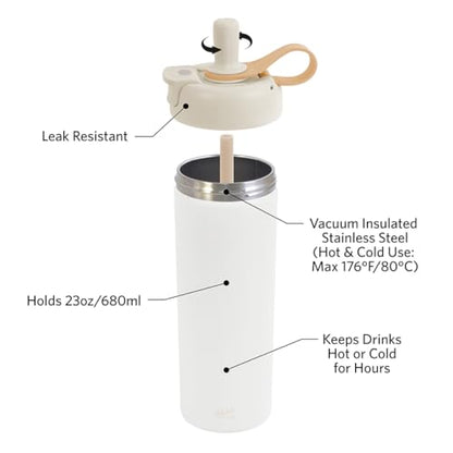 Glad Sip & Chug Insulated Water Bottle - Skinny Stainless Steel Tumbler with Straw and Chug Lid - Leak Resistant Double Walled Metal for Hot and Cold Drinks, 23oz, Beige - color: Beige
