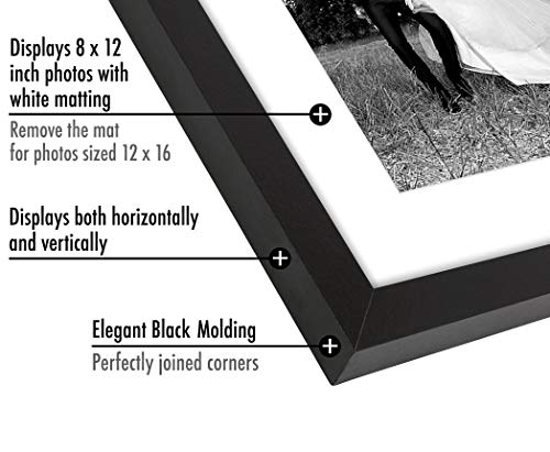 Americanflat 12x16 Picture Frame with Shatter-Resistant Glass - Set of 2 - Use as 8x12 Frame with Mat or Display 12x16 Photo Without Mat - Signature Collection - Picture Frames for Wall - Black | Engineered Wood construction, Shatter-resistant glass, hang