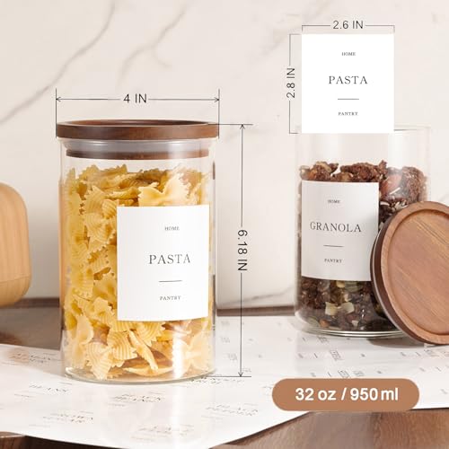 6 Pack Glass Jars with Acacia Lids, 32oz Pantry Airtight Storage Containers | Glass Kitchen Canisters with 105 Labels, Food Storage Containers for Pantry with Wood Lids for Coffee, Tea, Sugar, Pasta - size: 32oz 6 Pack