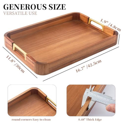 GinSent Wooden Serving Tray with Handles,Wooden Trays for Kitchen Counter Decorative Trays Wood Tray Coffee Table Tray for Living Room House Decor 16.7-INCH with 1.2cm Thickness Wood