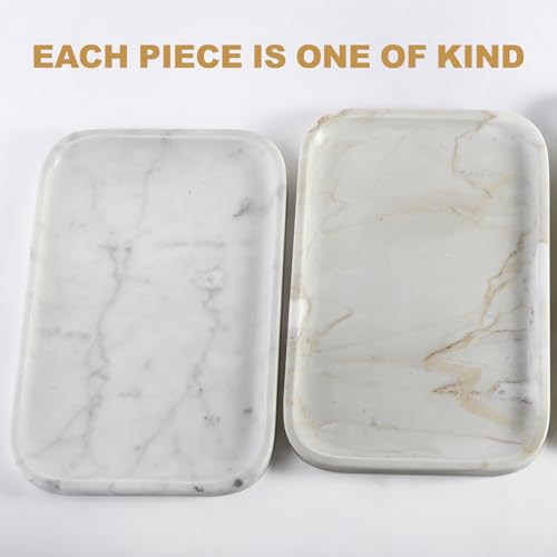 Italian Natural Marble Serving Tray, 11.8”x7.8” Statuario White Marble Tray for Home Decor, Stone Tray for Bathroom/Kitchen/Vanity/Dresser, Plate Holder for Tissues/Candles/Towel