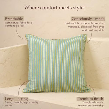JBH Hand Block Print Reversible Throw Pillow Covers 18x18 Inch Set of 2 – Handmade Cotton Throw Pillow Cases (Blue, Green, 18x18 Inch) - color: Blue, Green