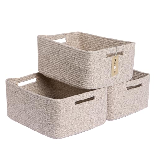 MiniArk Large Storage Baskets for Shelves, 17 x 13 x 7.5” Closet Organizers Bins for Clothes Blanket Towels, Baby Nursery, Toy Baskets Box, Woven Rope Baskets, 3 Packs Mixed Brown - color: Natural, size: 3pcs-L17×W13×H7.5"