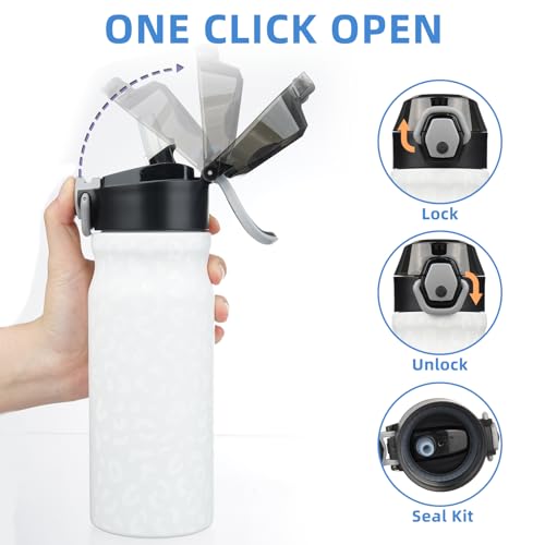 BJPKPK 18 oz Water Bottle with Straw & Handle, Insulated Stainless Flask | Leak Proof Locking Lid, Thermal, Double Wall Vacuum, Metal, Keeps Hot/Cold, BPA Free, Travel & Sports, Cream Leopard - color: Cream Leopard, size: 18 Ounces