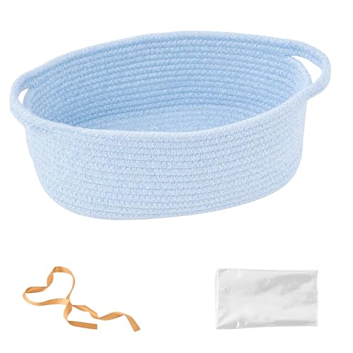 Large Woven Gift Basket Empty with Bag & Ribbon, Storage Basket for Father's Day for Dad, Baby Shower, Raffle, Birthday, Cute Organizer with Handles,13.4"x10"x5.5", Blue - color: Blue, size: 1 Pack - Large