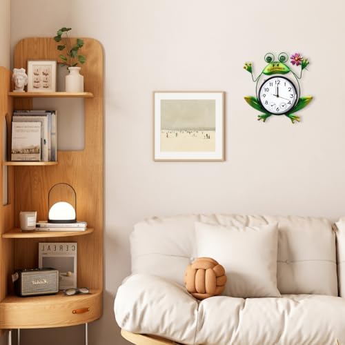 Outdoor Clock with Thermometer & Humidity | Silent Non-Ticking, Frog Outdoor Wall Clock, Outdoor Clocks for Patio, Garden, Home Decor - style: Frog with Flower