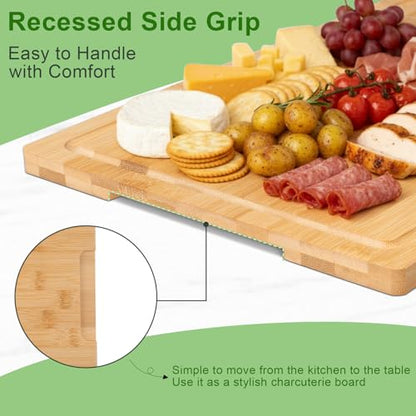 Bamboo Cutting Board, Wood Chopping Board with Juice Groove and Handle, 12×9 Inch Lightweight Kitchen Cutting Board for Fruit, Vegetables, Bread, Cheese, Snacks, Meat, BBQ, and Serving - color: Natural Bamboo, size: Medium | 11.8''L x 9''W x 0.6''T