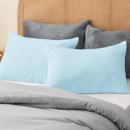 BEDELITE Flannel King Size Pillow Cases Set of 2, Blue, 20x36 Inches | Super Cozy Fuzzy Velvet Pillow Shams with Zipper Closure, Soft Fleece Pillowcases for Bedroom, Sofa, Couch, All-Season Use - color: Blue, size: 36" x 20" (Pack of 2)