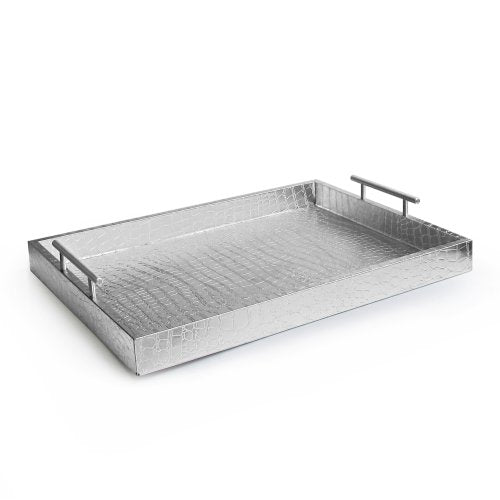 American Atelier Alligator Tray with Metal Handles, Silver - color: Silver