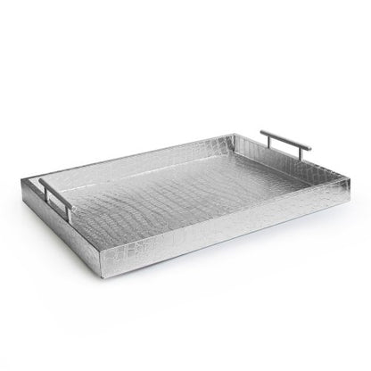 American Atelier Alligator Tray with Metal Handles, Silver - color: Silver