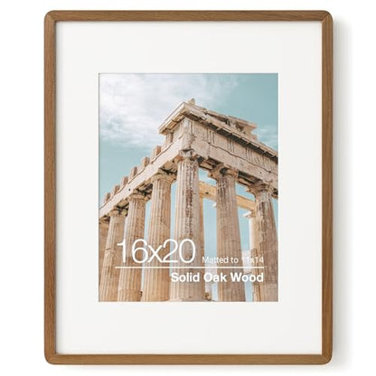 16x20 Picture Frame | Solid Oak Wood 16x20 Poster Frame | 16 x 20 Picture Frame With Mat For 11x14 | Tempered Glass And Hanging Hardware Included | 20 x 16 Photo Frame Wood (Walnut, 1 Pack) - color: Walnut, size: 16''x20''-1p