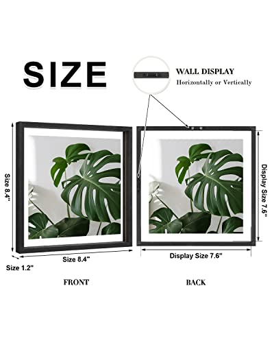 Egofine 8x8 Floating Frames Set of 2, Double Plexiglass Picture Frame, Made of Solid Wood Display Any Size Photo up to 8x8, Wall Mount or Tabletop Standing, Faded Black - color: Faded Black, size: 8x8