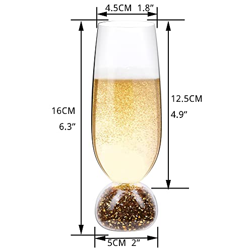 Hanjue Lead-free Crystal Champagne Glasses Set of 4, 7 Oz Clear Champagne Flutes, Ideal for Gifts, Parties,Wedding,Christmas - Long-lasting and Reusable Bar Glassware (Gold crushed diamonds) - color: Gold Crushed Diamonds
