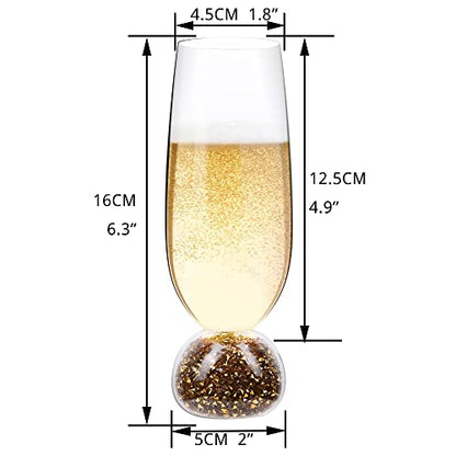 Hanjue Lead-free Crystal Champagne Glasses Set of 4, 7 Oz Clear Champagne Flutes, Ideal for Gifts, Parties,Wedding,Christmas - Long-lasting and Reusable Bar Glassware (Gold crushed diamonds) - color: Gold Crushed Diamonds