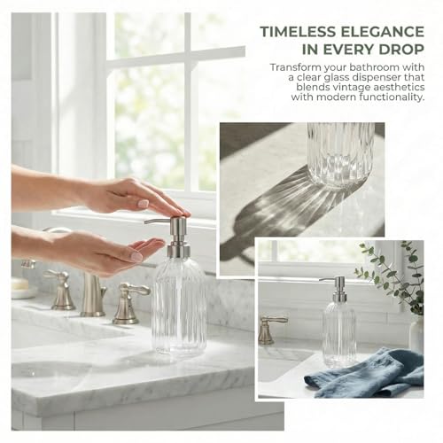 Clear Glass Soap Dispenser | with 304 Rustproof Stainless Steel Pump 18oz for Kitchen and Bathroom Hand Soap Dispenser Bottle - color: Clear
