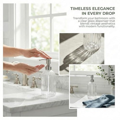 Clear Glass Soap Dispenser | with 304 Rustproof Stainless Steel Pump 18oz for Kitchen and Bathroom Hand Soap Dispenser Bottle - color: Clear
