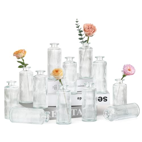 12PCS Mini Bud Vases As Vertical Wedding Centerpieces for Tables,Clear Bud Vases for Flowers,Small Flower Vases Suitable for Birthday Party,Anniversary,Wedding,Baby Shower (Clear-5.2in) - color: 12pcs