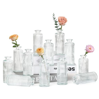 12PCS Mini Bud Vases As Vertical Wedding Centerpieces for Tables,Clear Bud Vases for Flowers,Small Flower Vases Suitable for Birthday Party,Anniversary,Wedding,Baby Shower (Clear-5.2in) - color: 12pcs